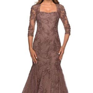 La Femme - Lace Embroidered Mermaid Gown 28033SC